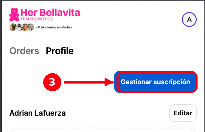 Dentro de tu perfil, pulsa el botón azul «Gestionar suscripción».