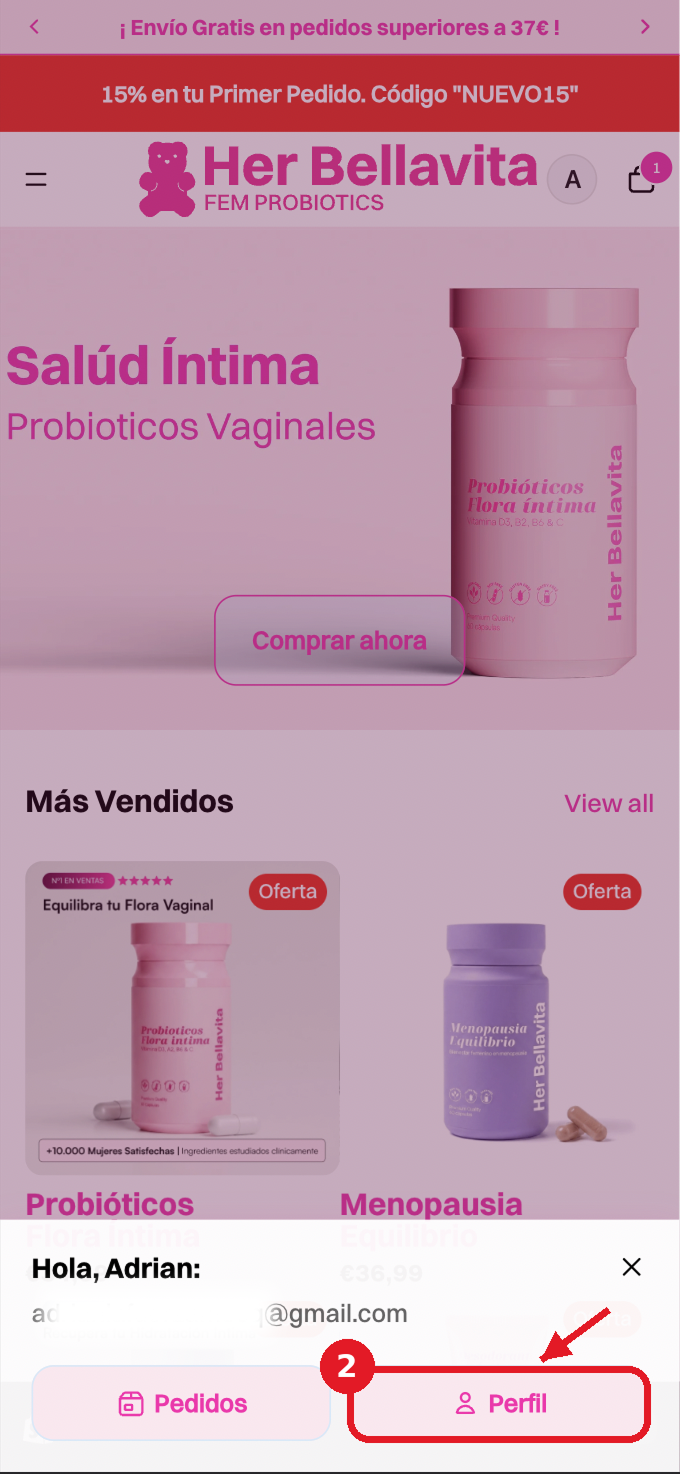 Pulsa el icono de cuenta arriba a la derecha
